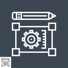Pensil with Blueprint Thin Line Vector Icon Isolated on the Black Background.