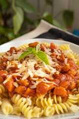 pasta with tomato sauce veggie bolognese and basil
