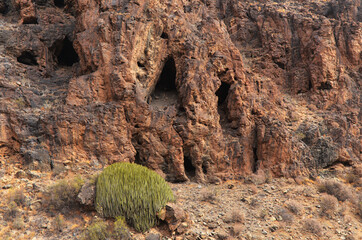 Gran Canaria, landscapes along the hiking route around the ravive Barranco Hondo, The Deep Ravine...