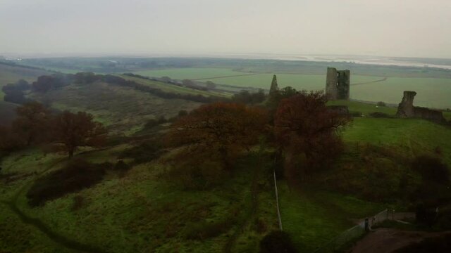 Aerial Hadleigh Castle fast pivot through centre of site DJI Mavic 2 Pro 4K