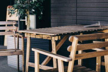 Street cafe, empty tables outdoor