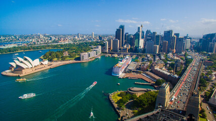 Drone flight over the Sidney City Panorama - obrazy, fototapety, plakaty