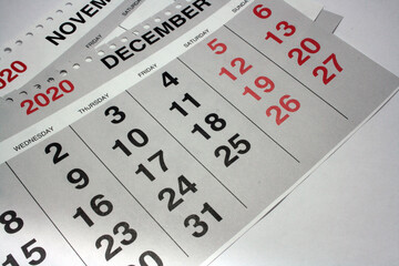 White calendar 2020 month schedule to make appointment meeting