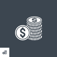 Money coins related vector glyph icon. Isolated on black background. Vector illustration.