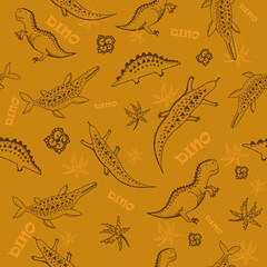 Childish seamless pattern with hand drawn dino. Childrens creative background for fabric, textile stock illustration