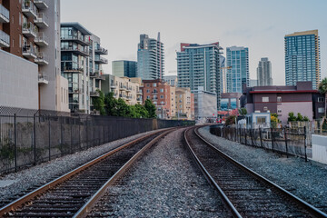 Fototapeta na wymiar Empty train rails, San Diego, California, USA