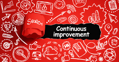 Naklejka premium Mock up with torn paper Continuous improvement text.