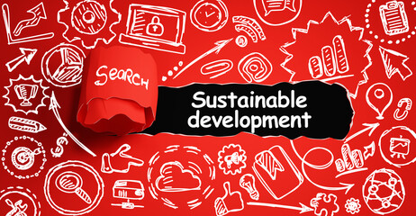 Naklejka premium Mock up with torn paper Sustainable development text.