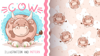 Cute bear cow - seamless patterna