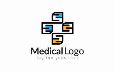 Medical Healthcare Logo Design. Abstract Medical Cross Line Symbol Shape Combination. Flat Vector Logo Design Graphic Template.