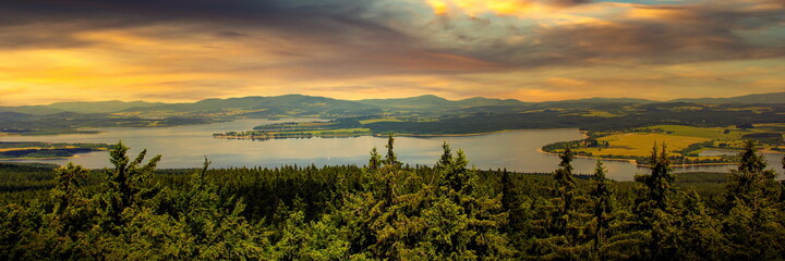 Panorama of Lipno lake. South Bohemian region.Czechia.