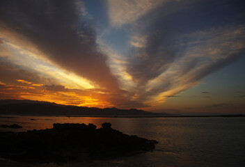 Beautiful sunset over Las Canteras beach in Las Palmas de Gran Canaria 