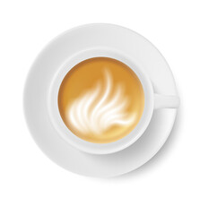 High angle view coffee cup isolated on white background