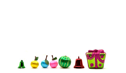 Fototapeta na wymiar fruit ,bell ,present box in christmas and happy new year on white background with copy space
