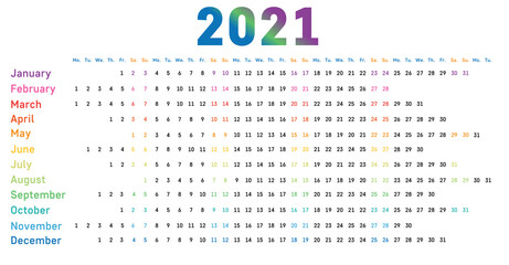2021 calendar linear. Vector. Yearly calendar planner.