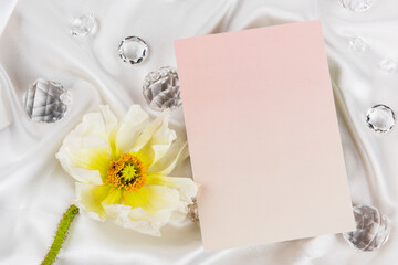 Pink name card on textile background