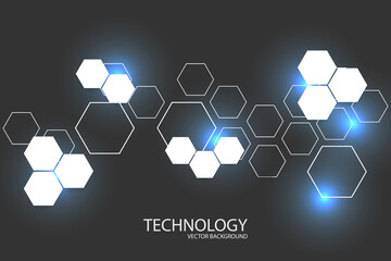 Hi-tech background design. The concept of chemical engineering, genetic research, innovative technologies. Hexagonal background for digital technology, medicine, science, research and healthcare.