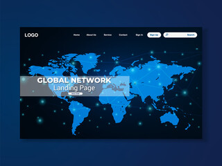 Network data protection technology landing page, blue interface, vector