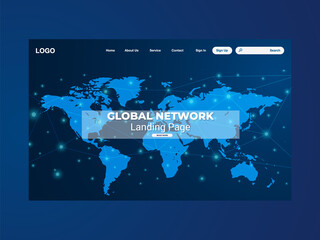 Network data protection technology landing page, blue interface, vector