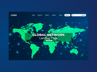 Network data protection technology landing page, blue interface, vector