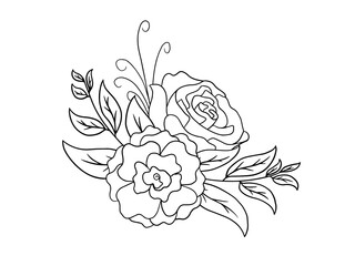 Flowers Line Art Arrangements. Line art flower on greeting card, frame, shopping bags, wall art, telephone boxes and t-shirts.
