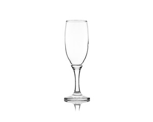 Empty glass champagne goblet isolated on white background with reflection