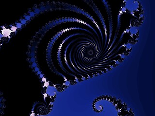 Abstract graceful Fractal spiral in a dark blue colors
