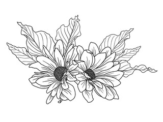 Flowers Line Art Arrangements. Line art flower on greeting card, frame, shopping bags, wall art, telephone boxes and t-shirts.
