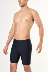 Fototapeta premium Man wearing black swim jammers mockup
