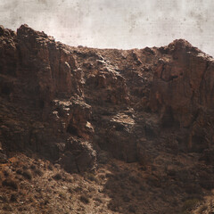 stylish textured old paper square background with landscape of Gran Canaria, Barranco Hondo, ie Deep Ravine
