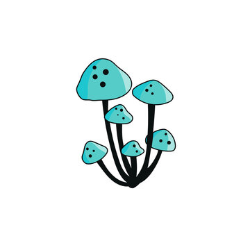 recommend clip art: Magic blue mushroom isolates on white background. Fantasy poisonous mushroom. Cartoon style. Line art vector illustration with magical simple amanita