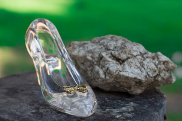 Crystal women's shoes with high heels,  glass shoes close-up