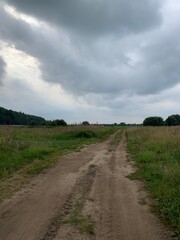 Fototapeta na wymiar Hiking track in the field, countryside road
