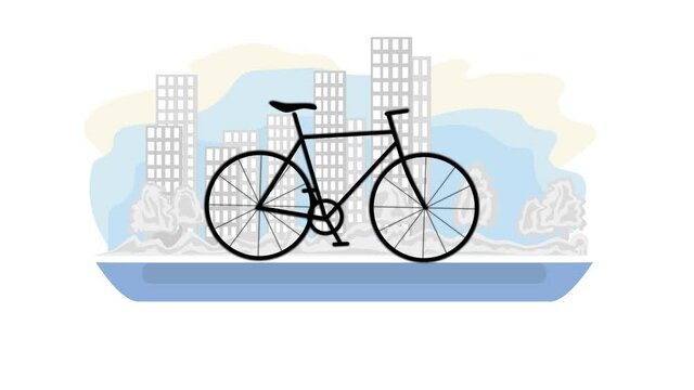 bike rides on the background of the city. video screensaver. video illustration.