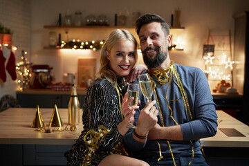 Portrait of elegant couple on the New Year's Eve