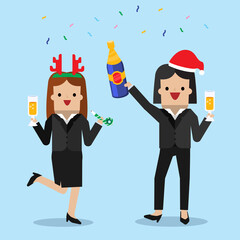 Illustration vector office ugly sweater Christmas party of young man and woman on new year eve night with Christmas costume.