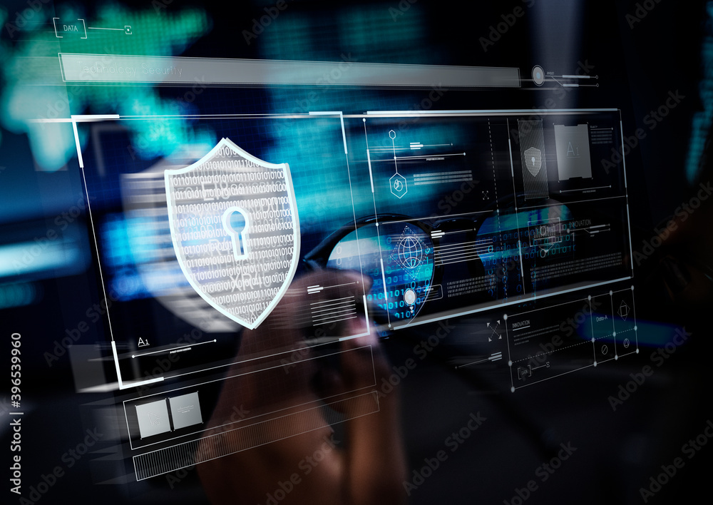 Wall mural padlock symbol for computer data protection system