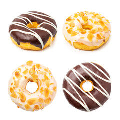 Chocolate donut and Donut with almond bean sprinkles isolated on white background