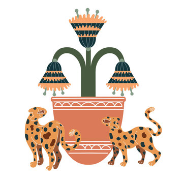 Vector leopards. Boho style. Animals for creating fashion prints, postcard, wedding invitations, banners, arrangement illustrations, books