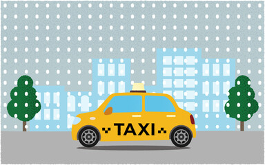 雪の中、都市の道路を進む黄色いタクシーのベクターイラスト