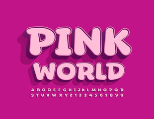 Vector creative template Pink World. Trendy comic Font. Stylish Alphabet Letters and Numbers set