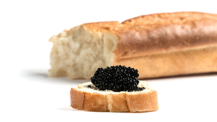 
black caviar and bread on a white background