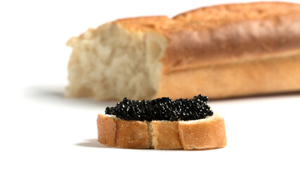 
black caviar and bread on a white background