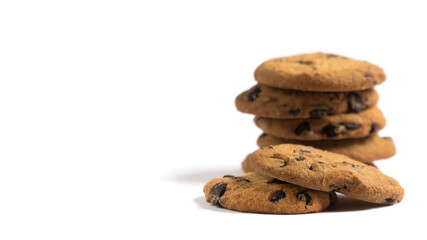 
oatmeal cookies with chocolate on a white background