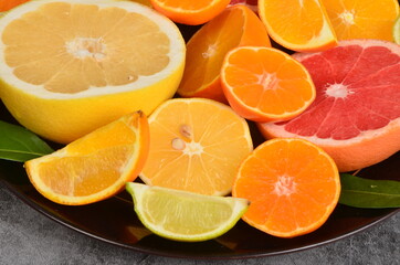Close-up of sliced citrus fruits, Various citrus fruits, Citrus background