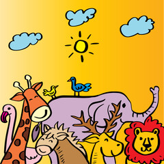 Cartoon illustration with cute animals.