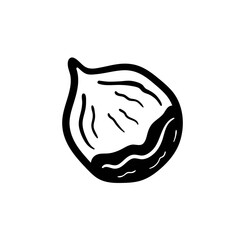 Hazelnut. Healthy food. Logo monochrome design. Line art. Ink vector illustration. Isolated on white background.