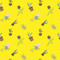seamless pattern on a yellow background with plants in the hills. print for design of fabric and curtains. country style