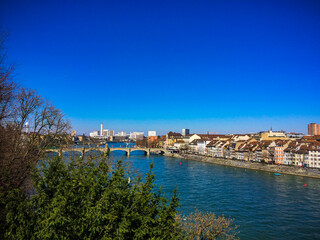 Beautiful Sunny day in Basel, Switzerland with views of the Rhein river and klein Basel