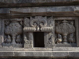 Beautiful relief on Prambanan temple. Prambanan or Rara Jonggrang temple is Hindu temple in Special Region of Yogyakarta, Indonesia.